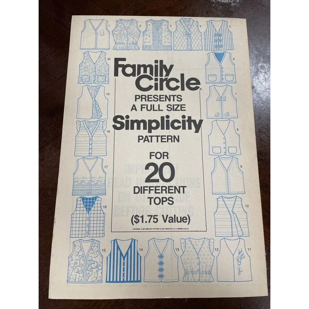 Family CIrcle SImplicity Full SIze Pattern 20 DIfferent Tops Uncut 1981